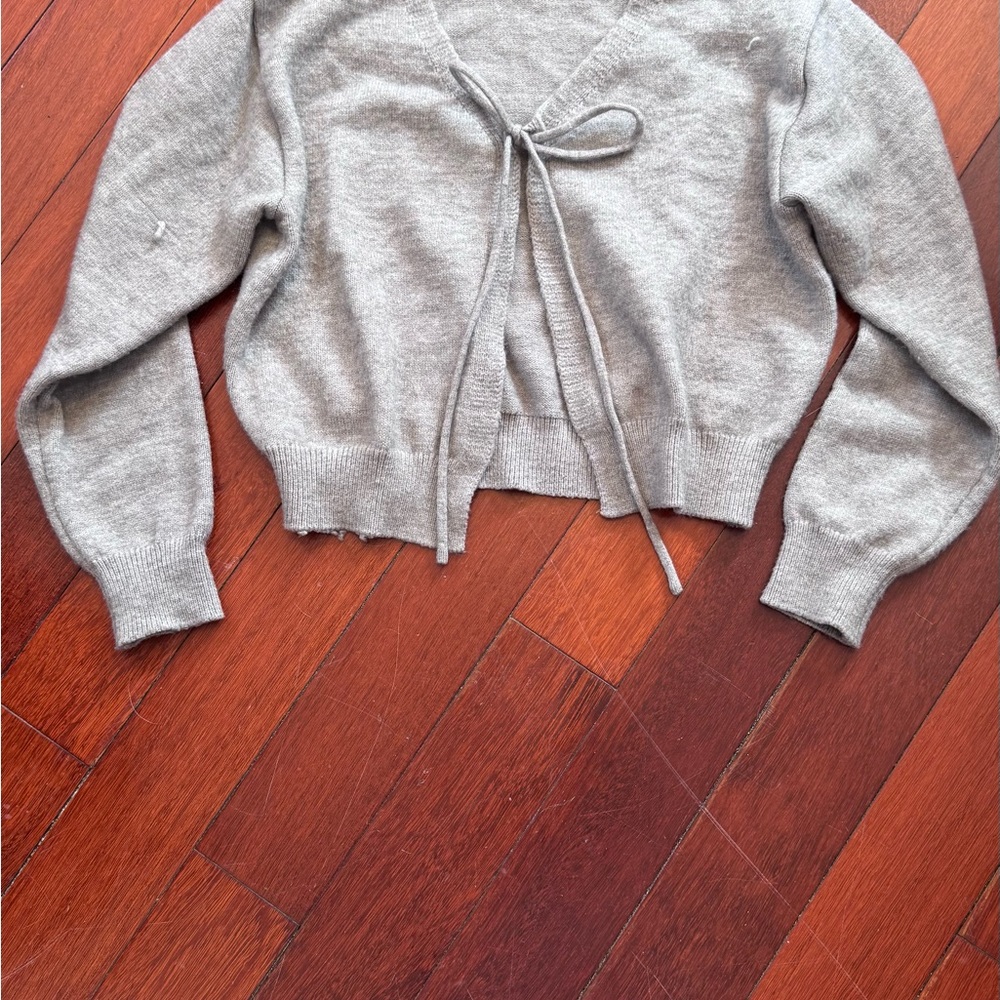 Light Gray Tie-Front Cropped Sweater